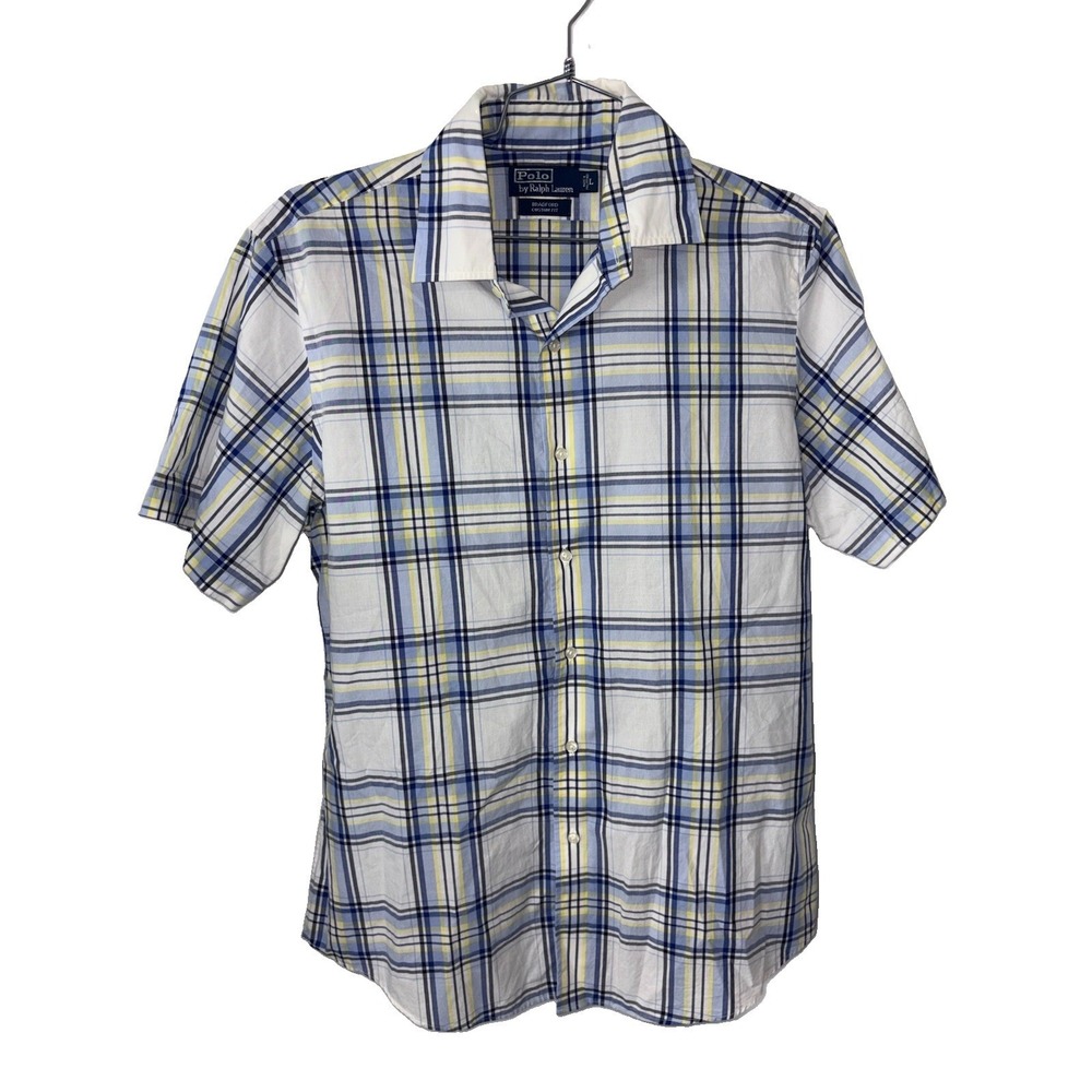 VTG Polo Ralph‎ Lauren Bradford Shirt Mens Large Blue Plaid Custom Fit Button Up